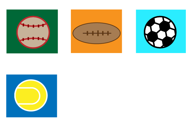 Baseball, football, soccer ball, and tennis ball